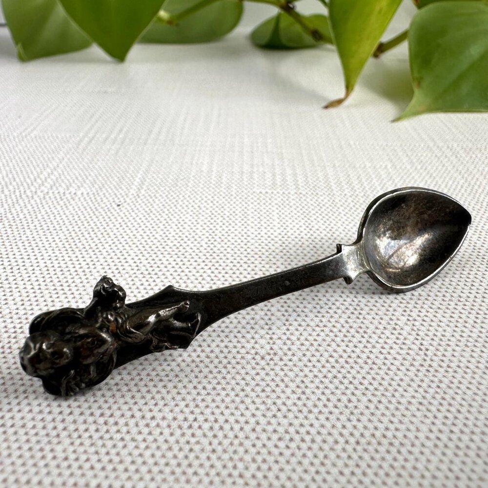 Sterling Silver Cherub Spoon Brooch Angel Pin 2.5" Vintage Angel Motif With Orna